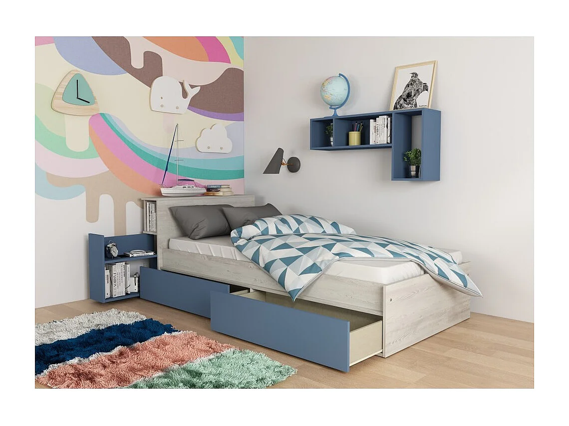 Letto con comodino estraibile 1660 colore bianco celeste