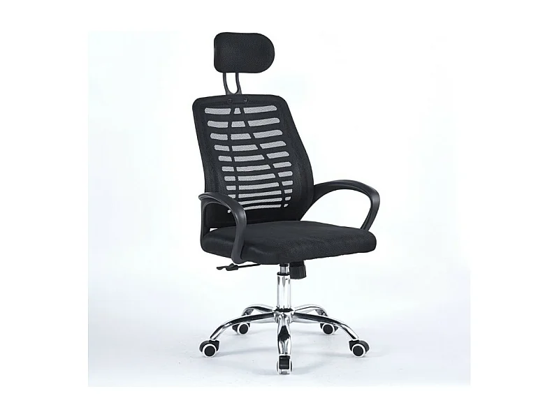 Poltrona operativa per ufficio nera con base cromata e poggiatesta Colin