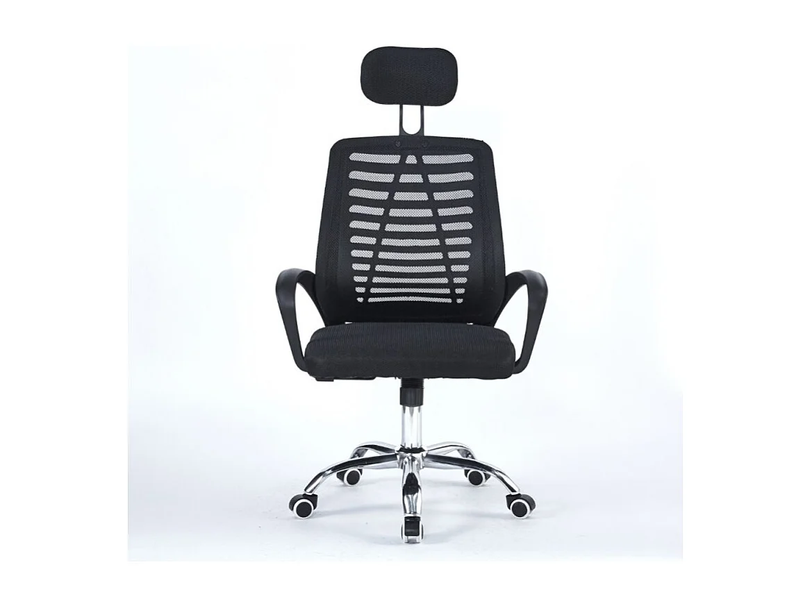 Poltrona operativa per ufficio nera con base cromata e poggiatesta Colin