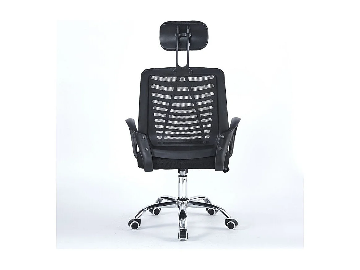 Poltrona operativa per ufficio nera con base cromata e poggiatesta Colin