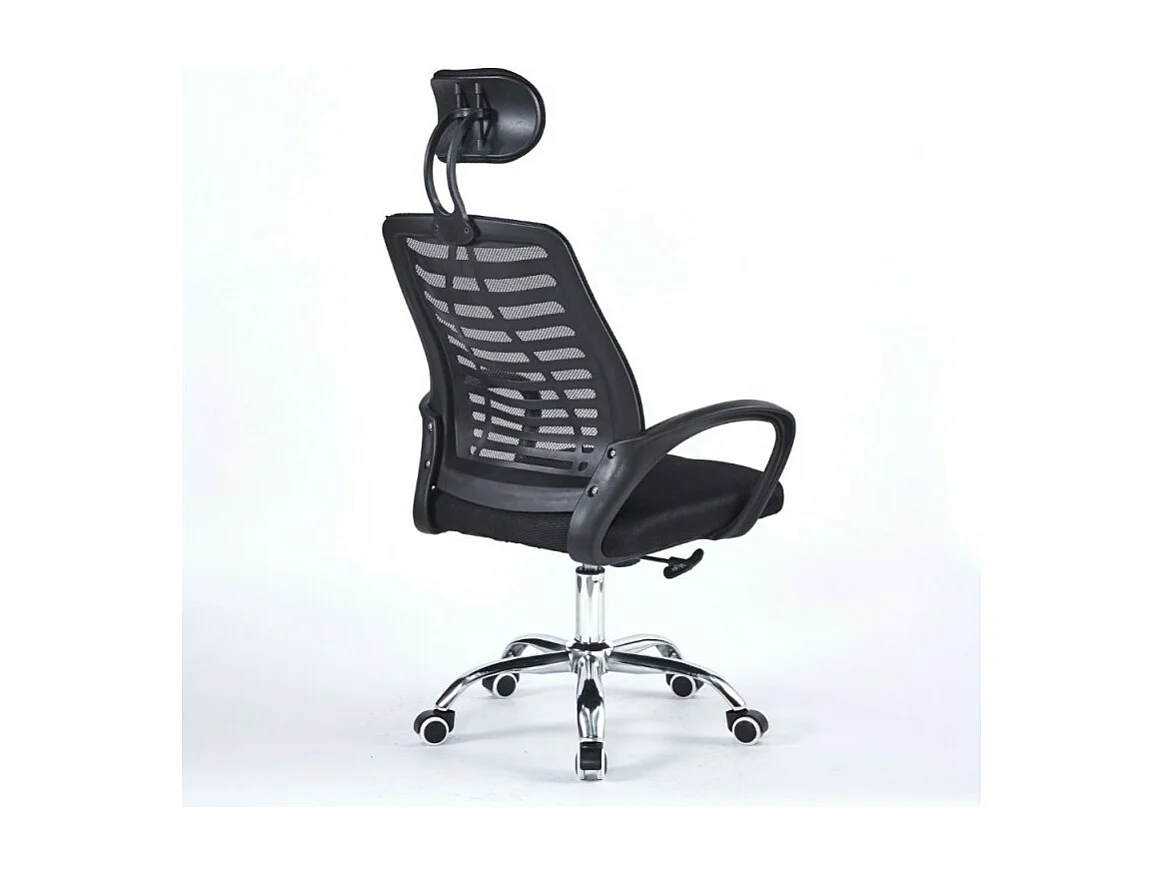 Poltrona operativa per ufficio nera con base cromata e poggiatesta Colin