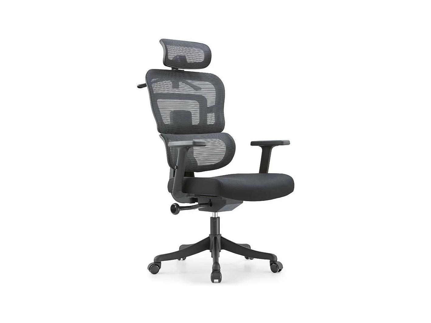 Poltrona ufficio Pumo colore nero con schienale in rete alta elasticità e poggiatesta regolabile
