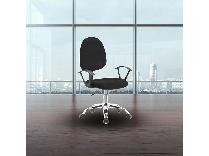 Poltrona da ufficio con ruote CR131 in tessuto nero e base cromata