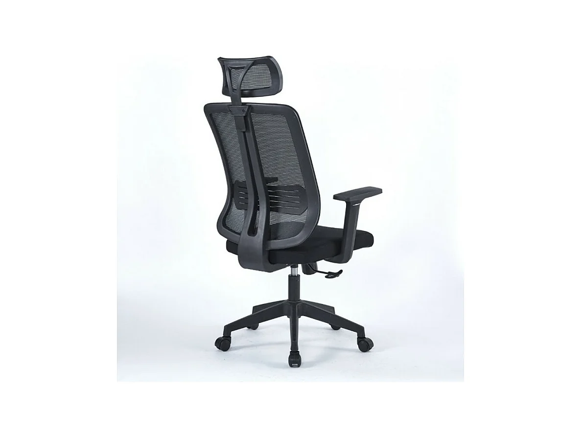 Poltrona operativa per ufficio nera con base nera e poggiatesta Satia