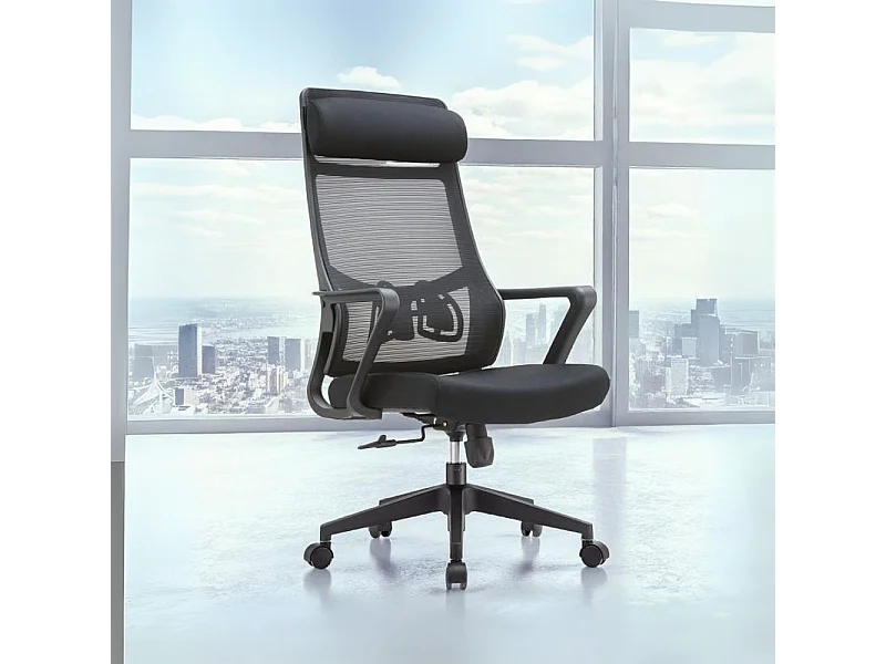 Poltrona ufficio Pasco colore nero schienale alto traforato