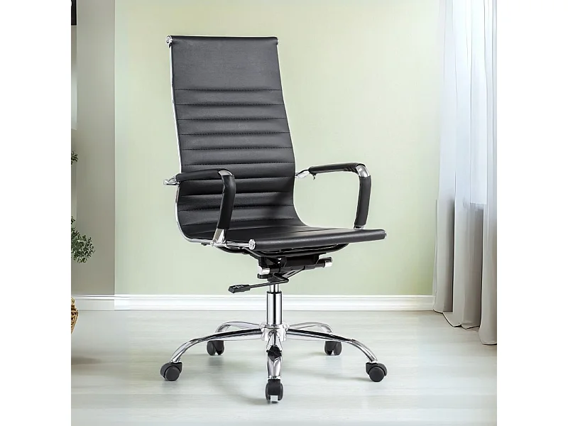 Poltrona ufficio in PVC nero con base cromata CR552H – Eleganza dirigenziale e Comfort dinamico