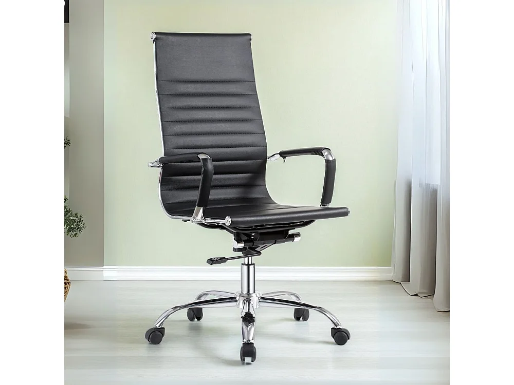 Poltrona ufficio in PVC nero con base cromata CR552H – Eleganza dirigenziale e Comfort dinamico