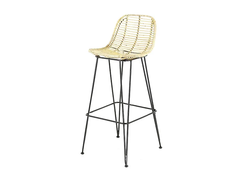 Chaise plan de travail rotin naturel piètement métal noir h 65 cm Fresh