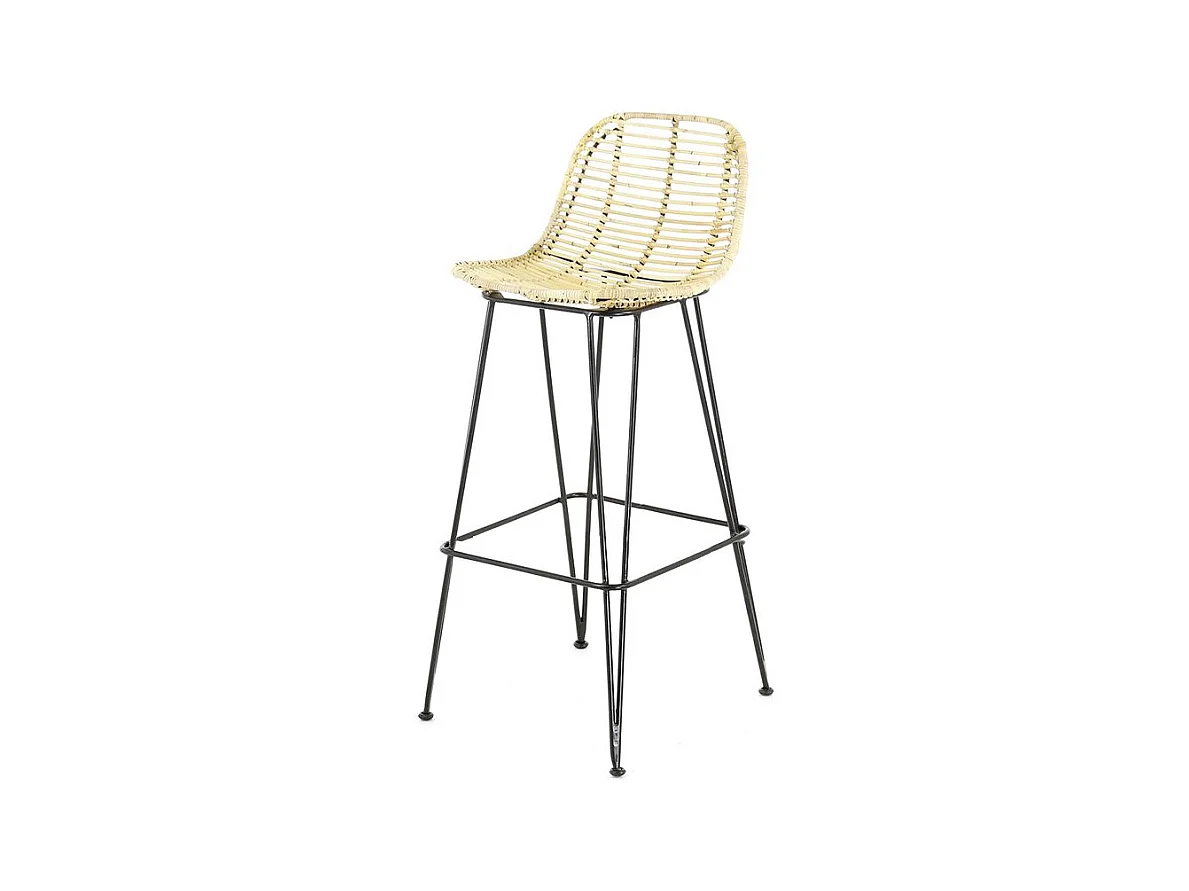 Chaise plan de travail rotin naturel piètement métal noir h 65 cm Fresh