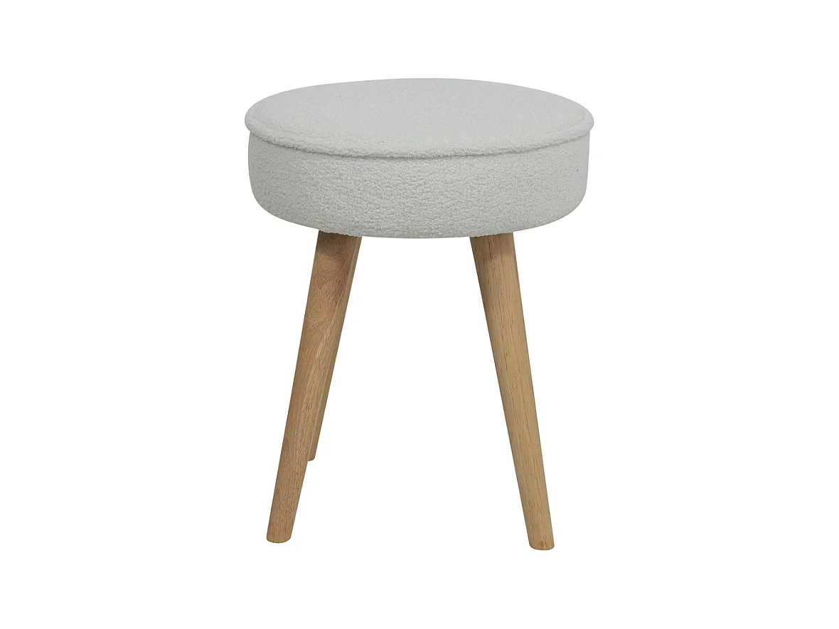 Tabouret tissu effet laine bouclette écru Popy