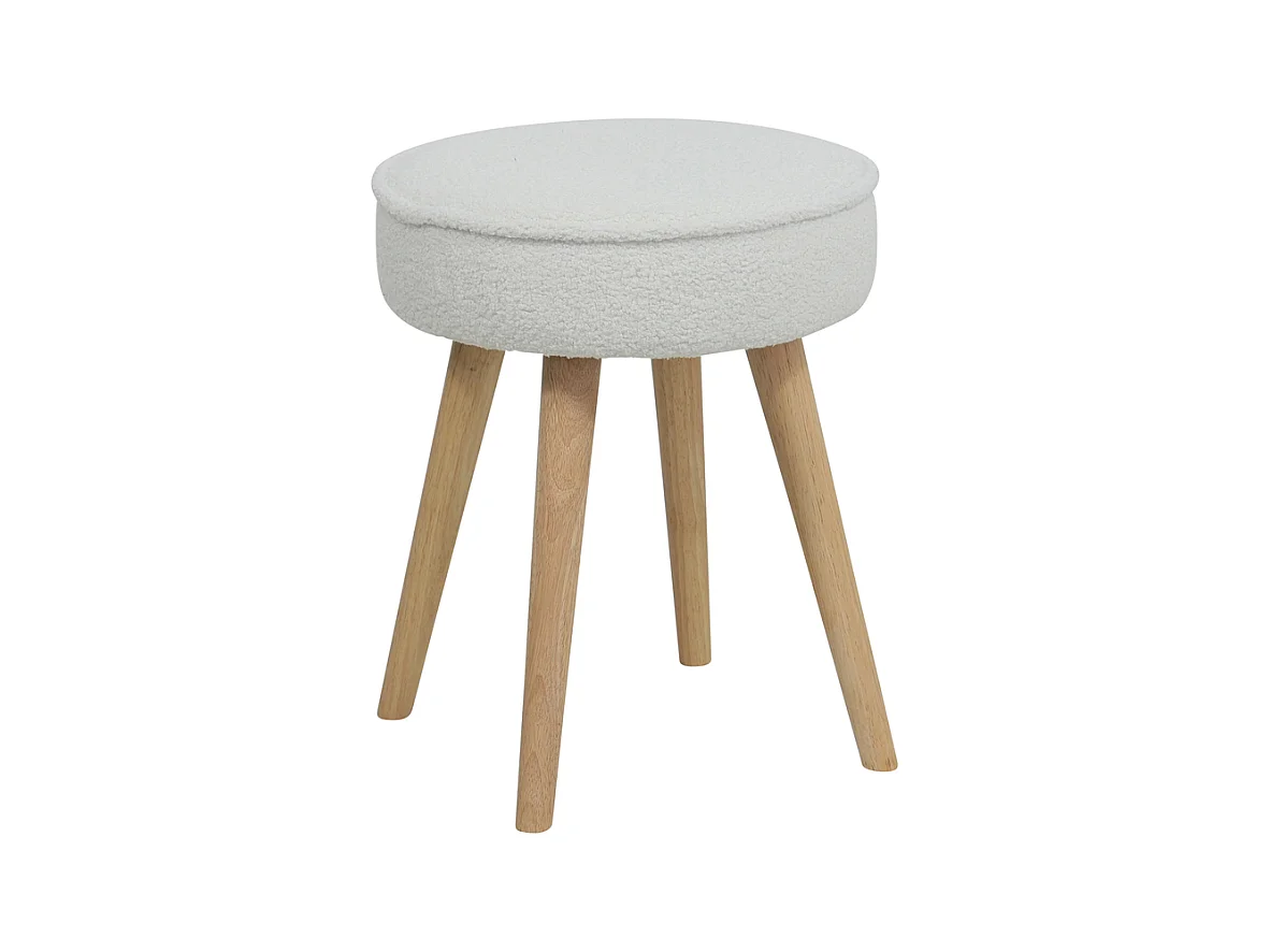 Tabouret tissu effet laine bouclette écru Popy