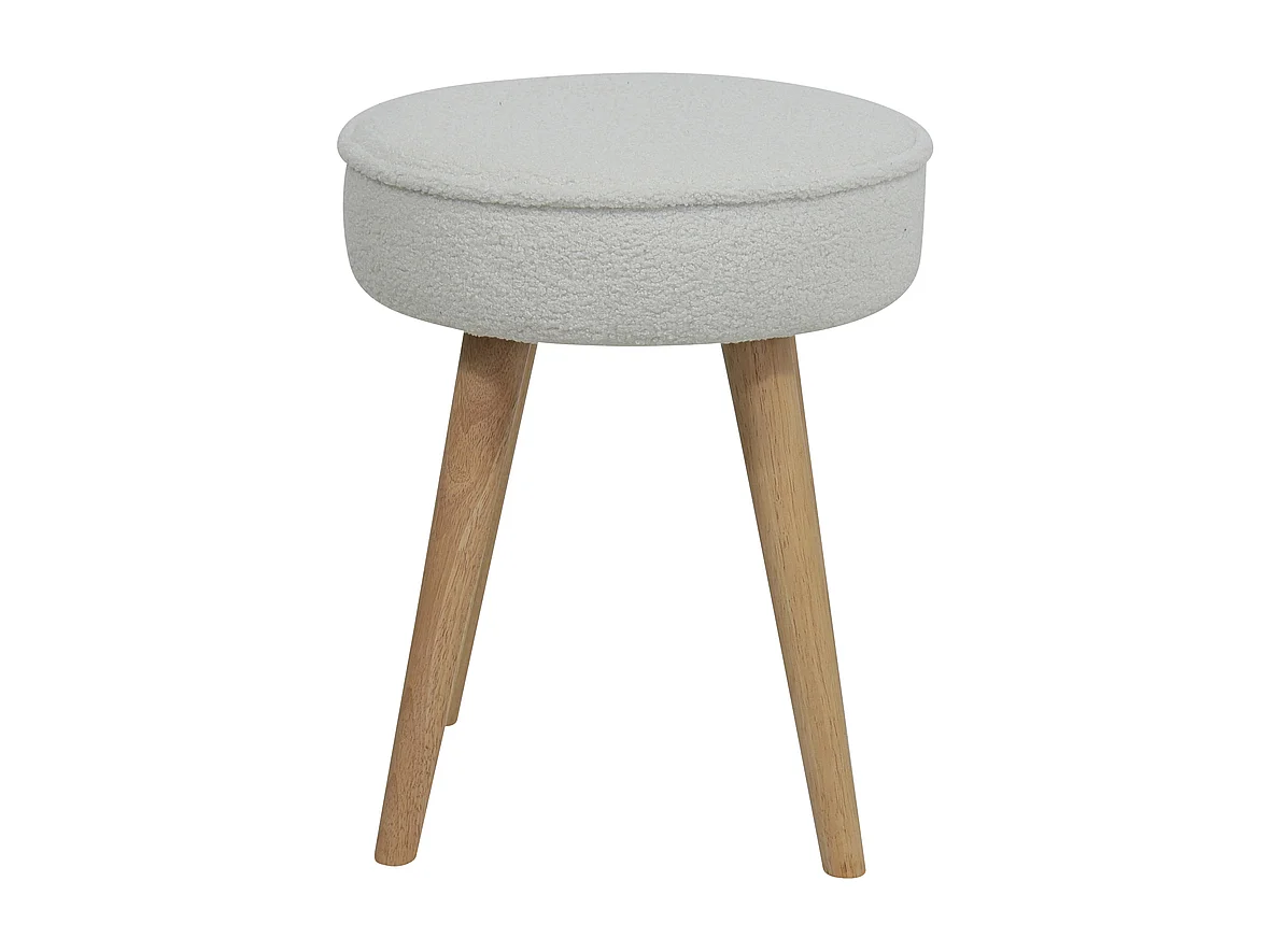 Tabouret tissu effet laine bouclette écru Popy