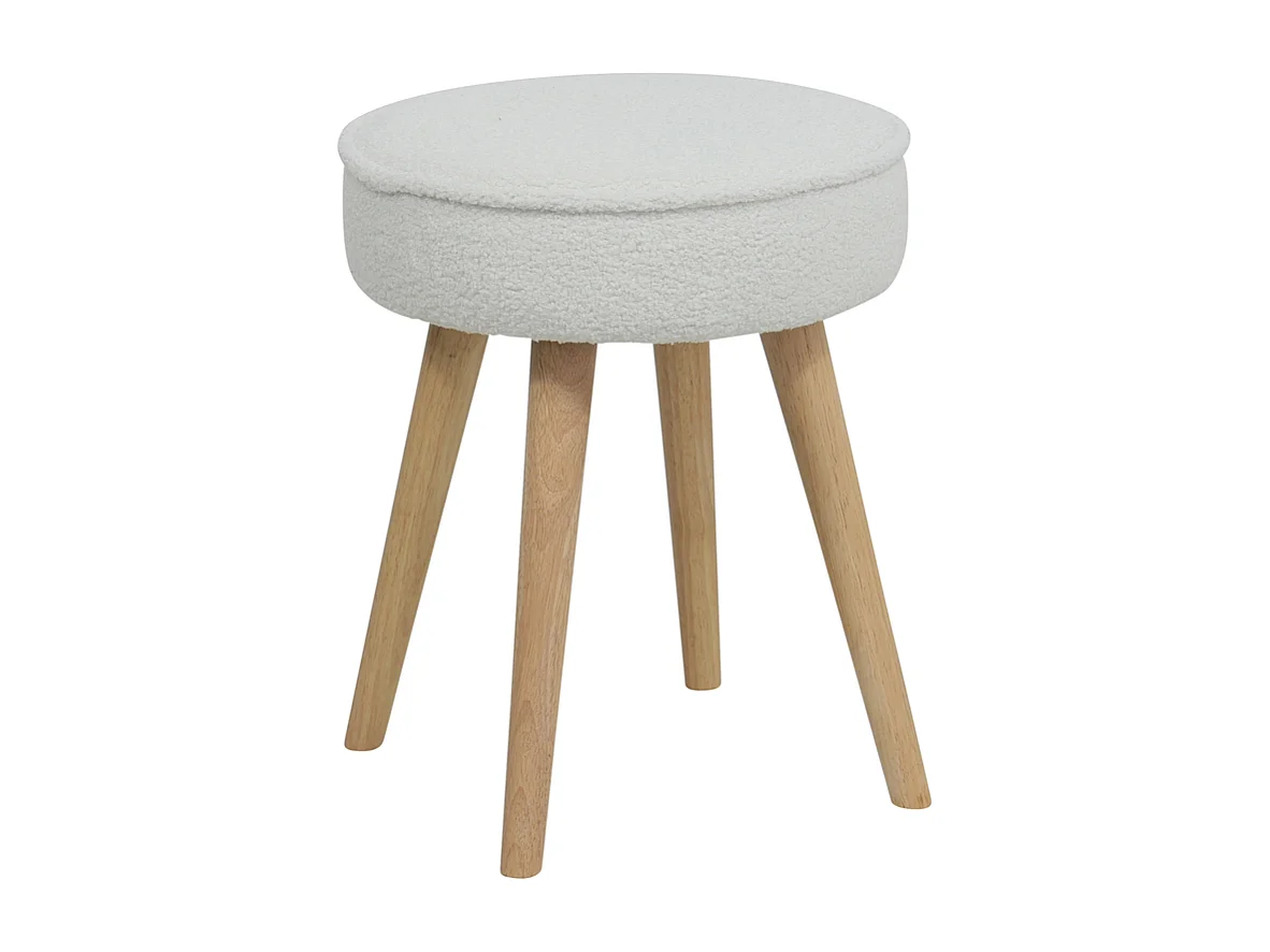 Tabouret tissu effet laine bouclette écru Popy