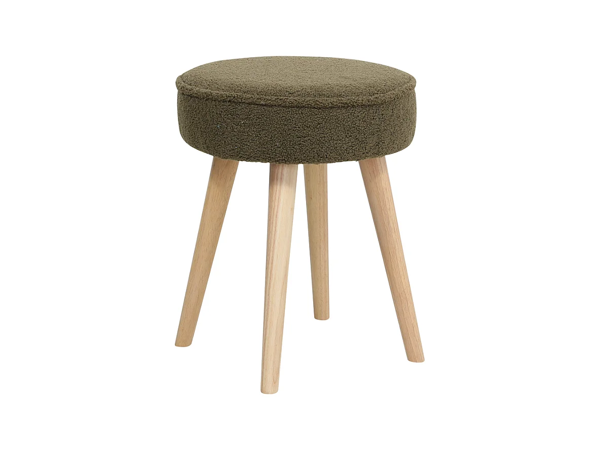 Tabouret tissu effet laine bouclette kaki Popy