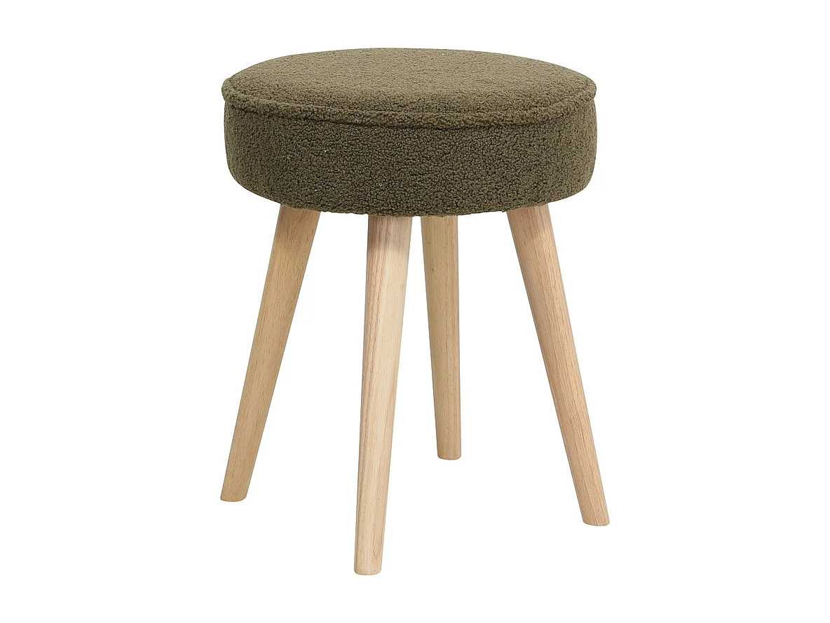 Tabouret tissu effet laine bouclette kaki Popy