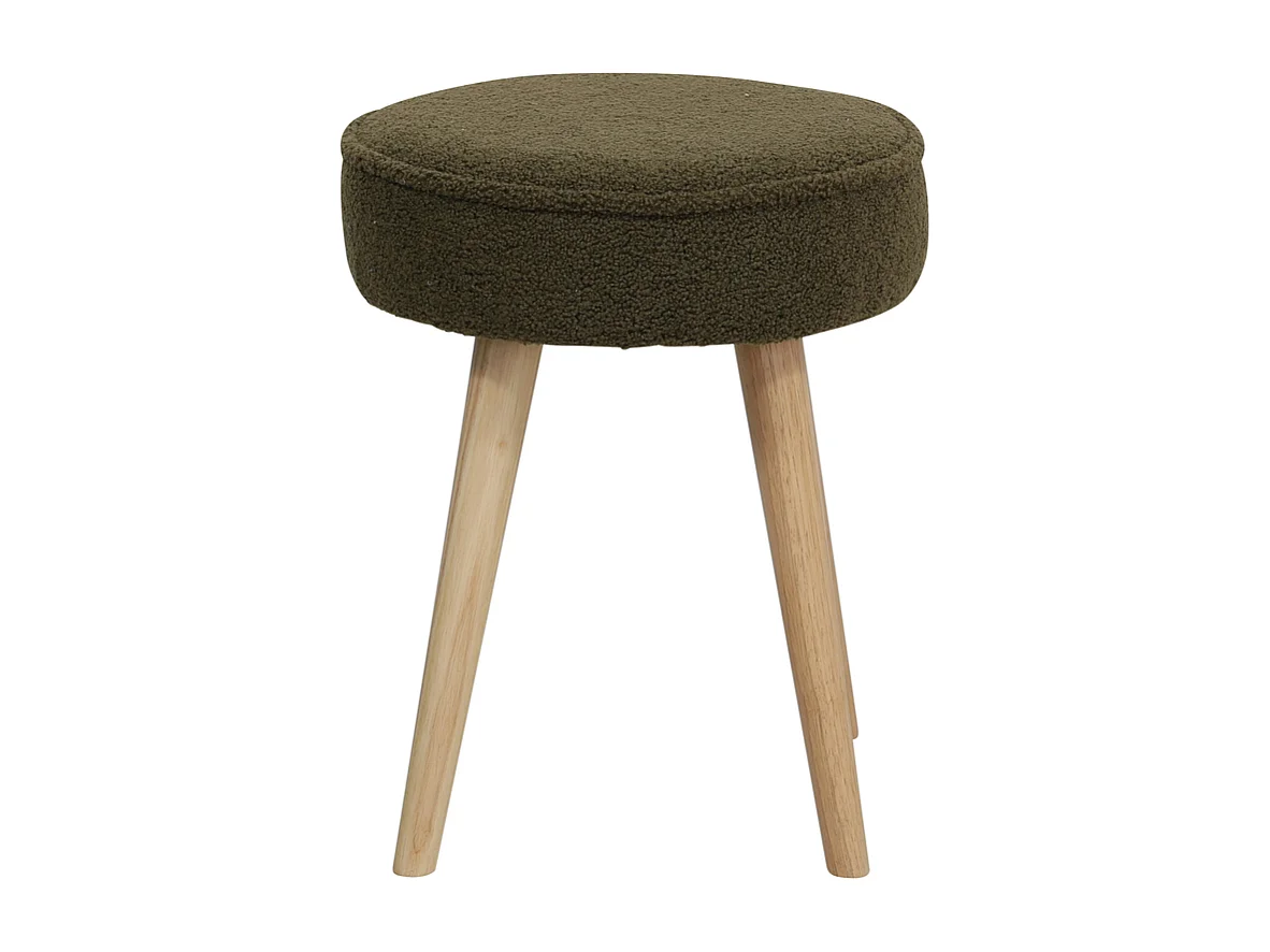 Tabouret tissu effet laine bouclette kaki Popy