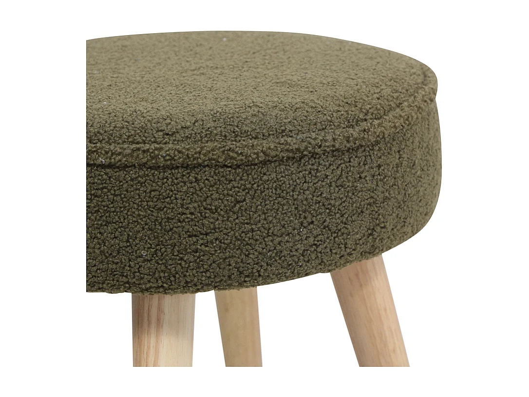 Tabouret tissu effet laine bouclette kaki Popy