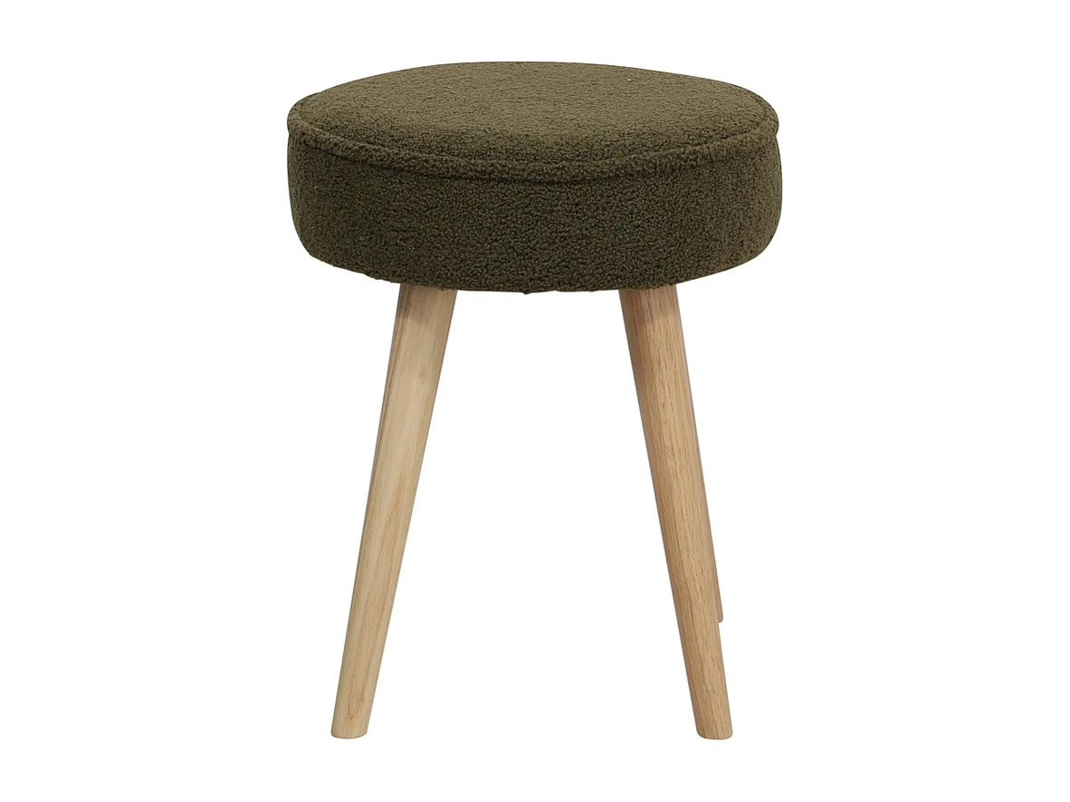 Tabouret tissu effet laine bouclette kaki Popy