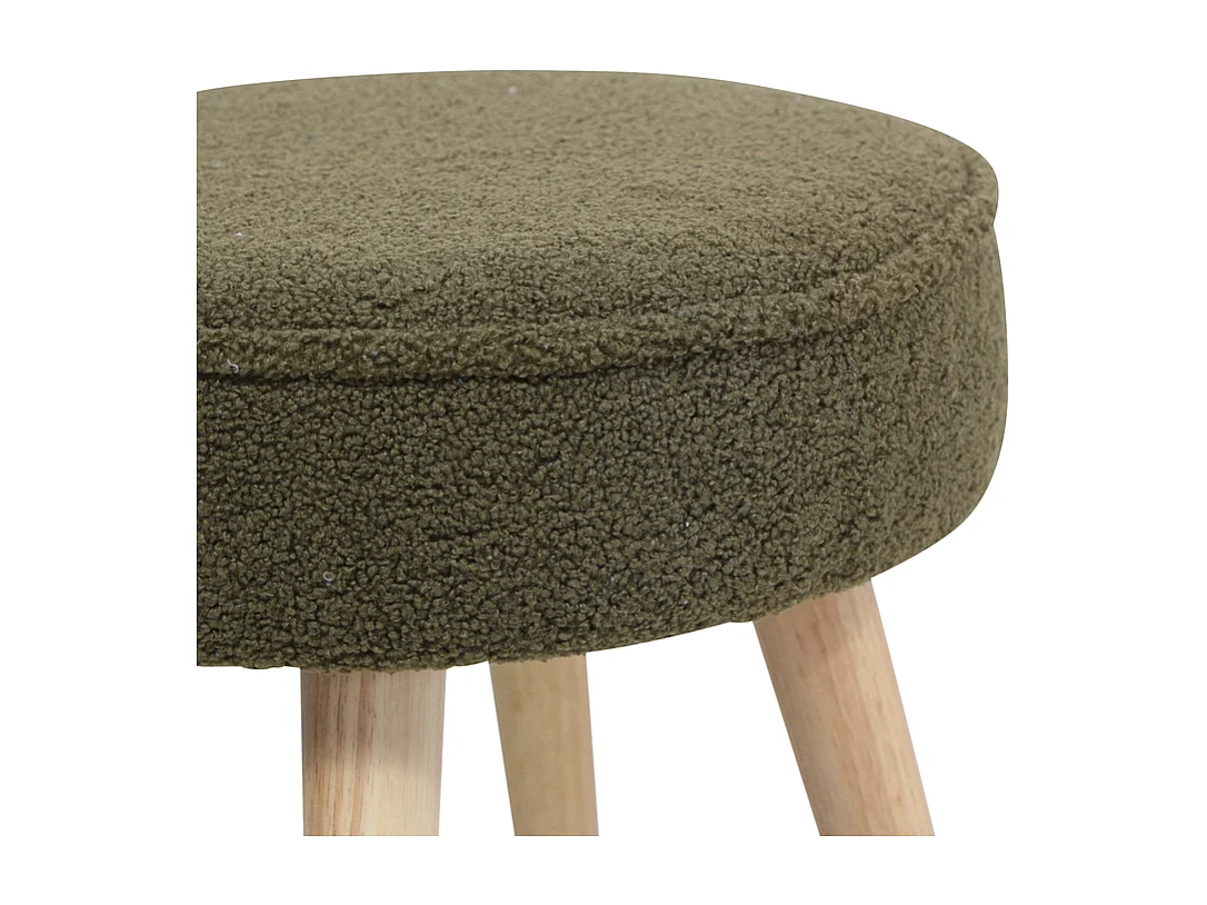 Tabouret tissu effet laine bouclette kaki Popy