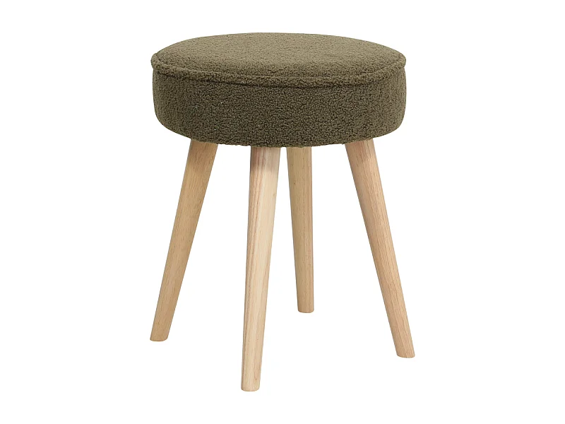 Tabouret tissu effet laine bouclette kaki Popy