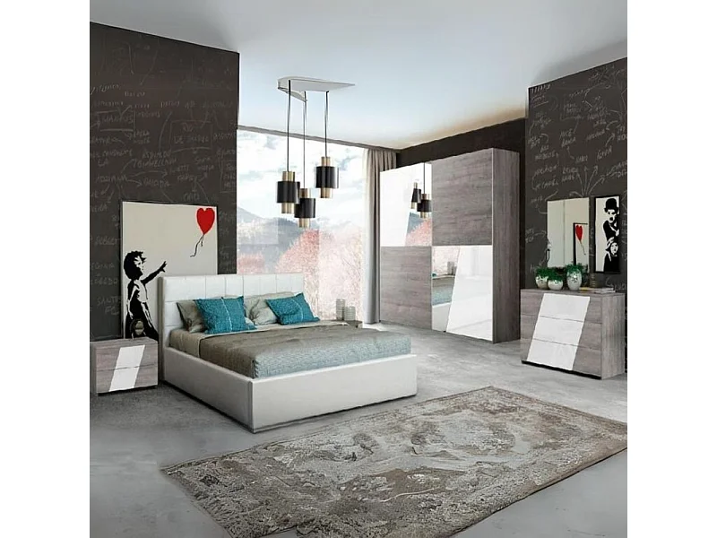 Camera da letto grigio e bianco laccato lucido Mania