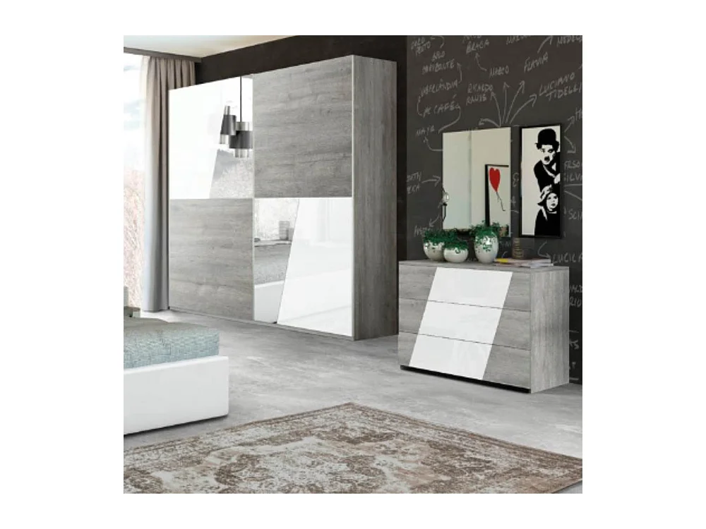 Camera da letto grigio e bianco laccato lucido Mania