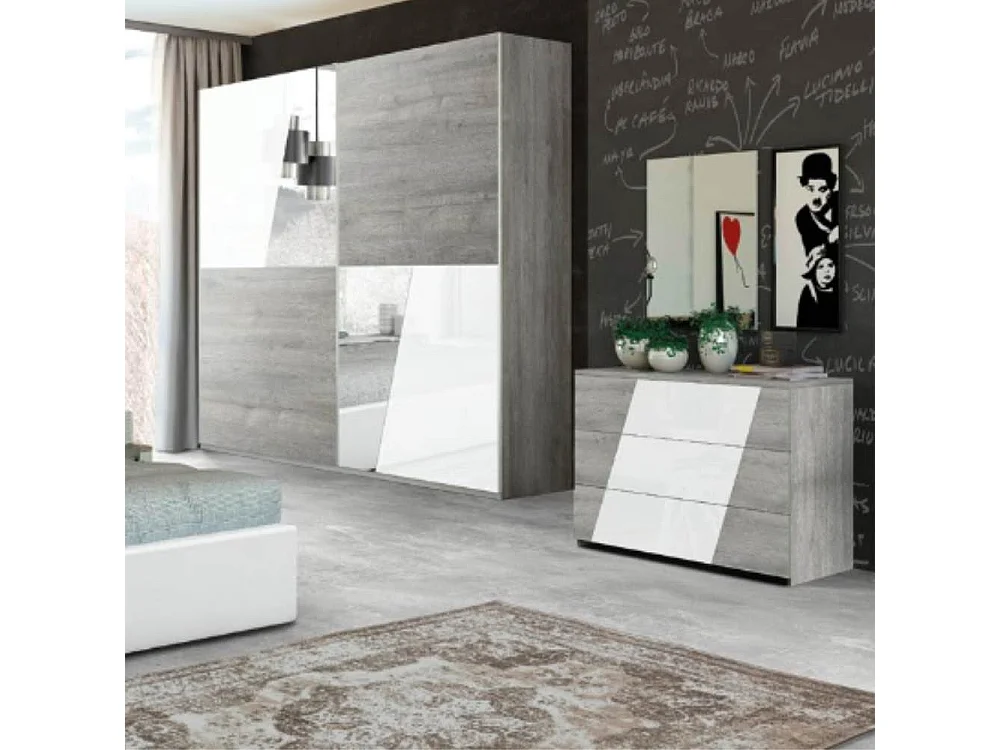Camera da letto grigio e bianco laccato lucido Mania