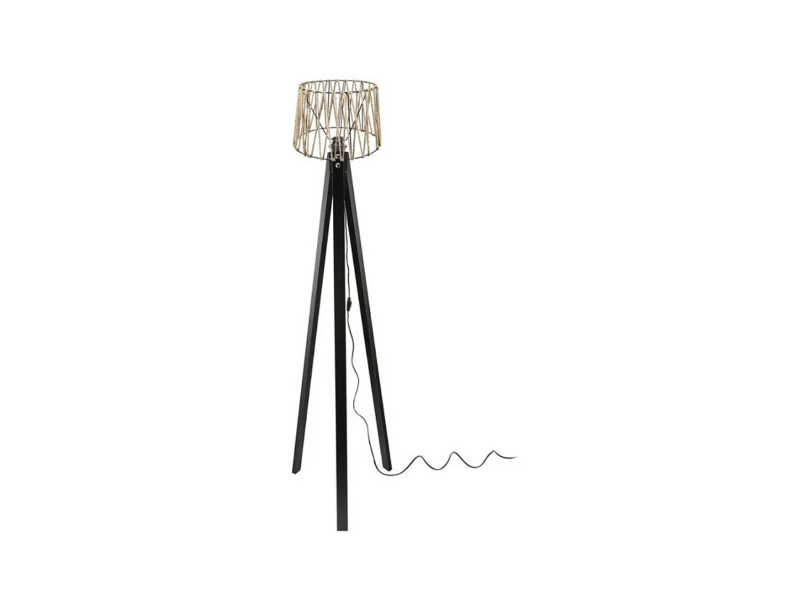 Lampada da terra treppiede nero con paralume in iuta DECONE1188