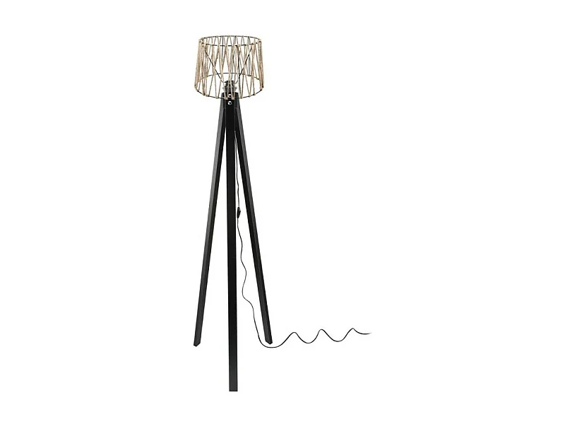 Lampada da terra treppiede nero con paralume in iuta DECONE1188
