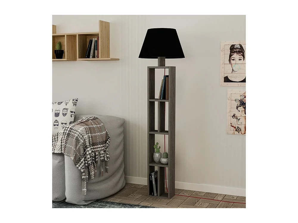 Lampada da terra in legno con libreria Giorno 45x163,5 colore dark coffee
