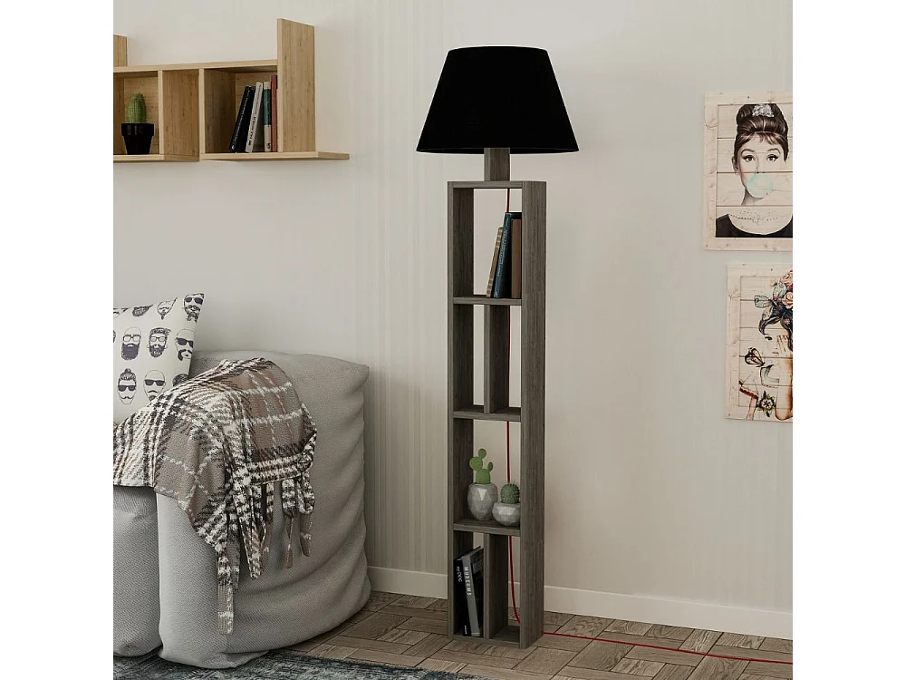 Lampada da terra in legno con libreria Giorno 45x163,5 colore dark coffee