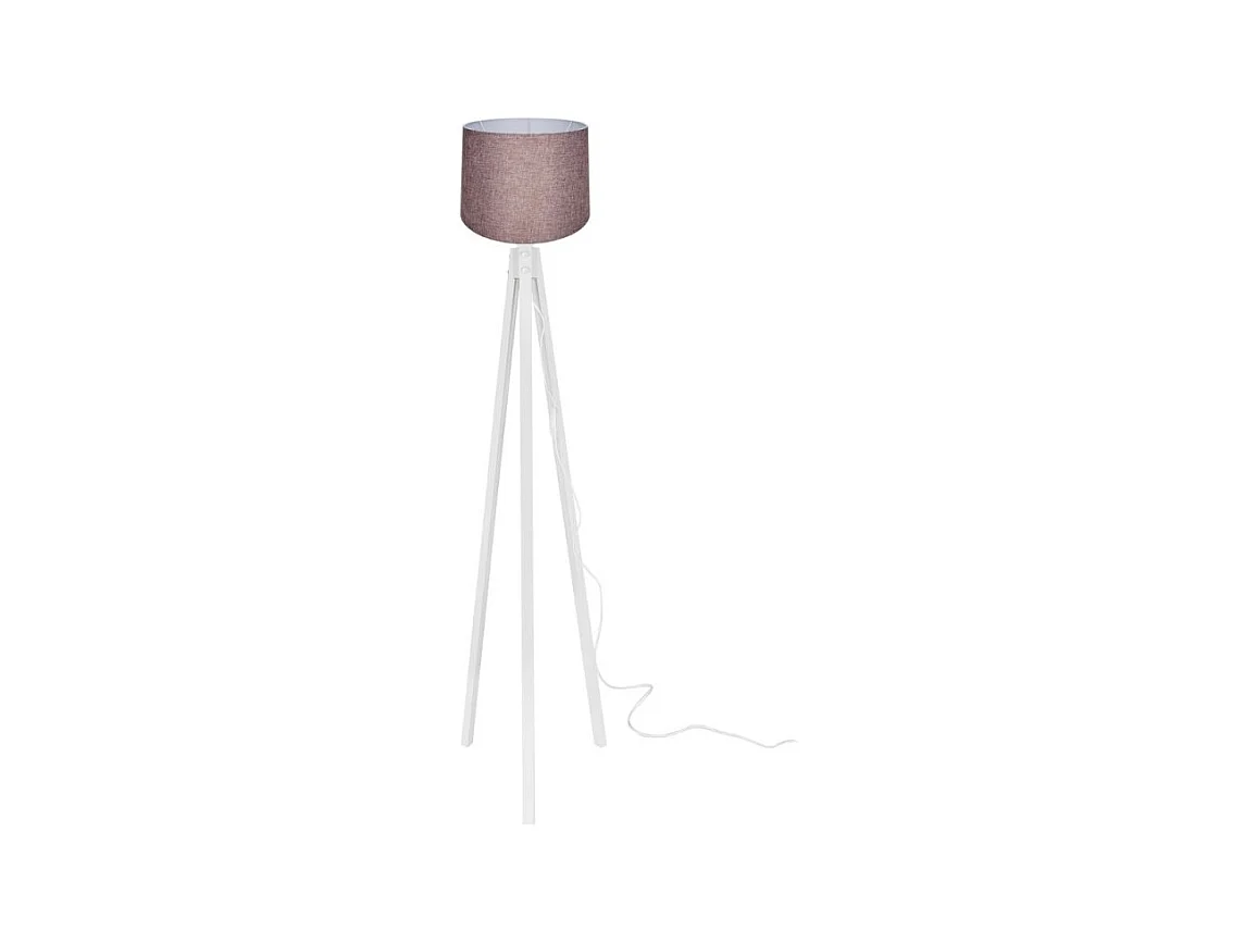 Lampada da terra treppiede legno bianco e paralume tessuto rosa RODIBI3012
