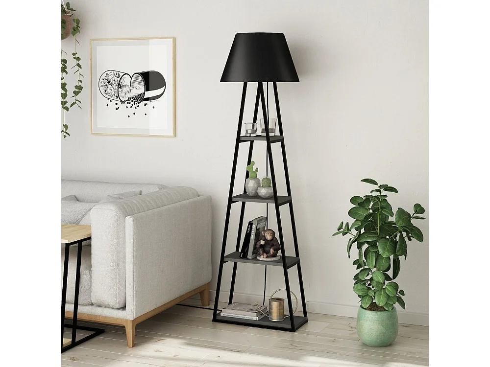 Lampada da terra in metallo nero con mensole antracite Pal 50x165