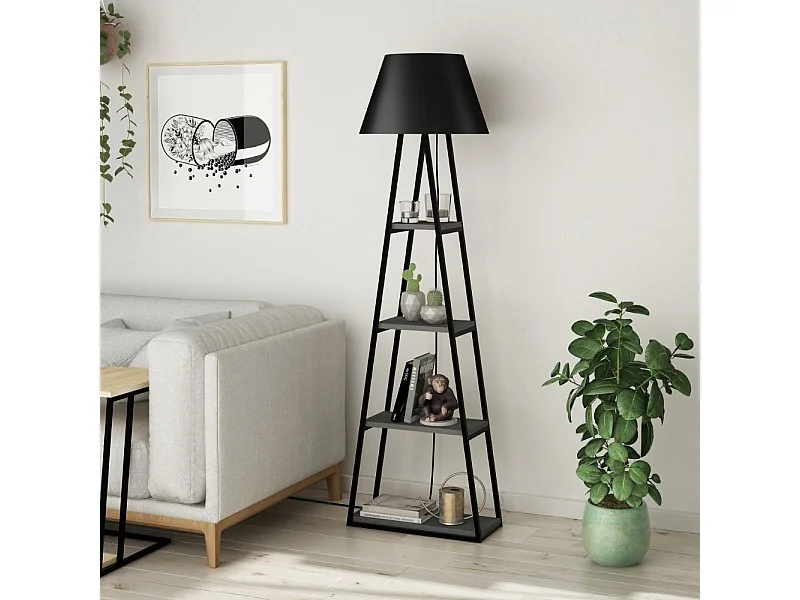 Lampada da terra in metallo nero con mensole antracite Pal 50x165