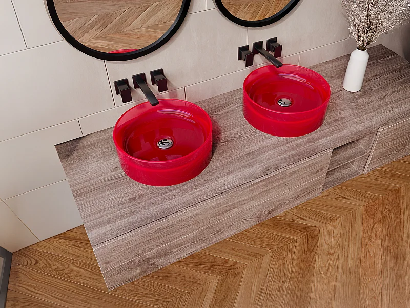 Vasque à poser ronde translucide en résine - 40 cm - Rouge - SPAVO