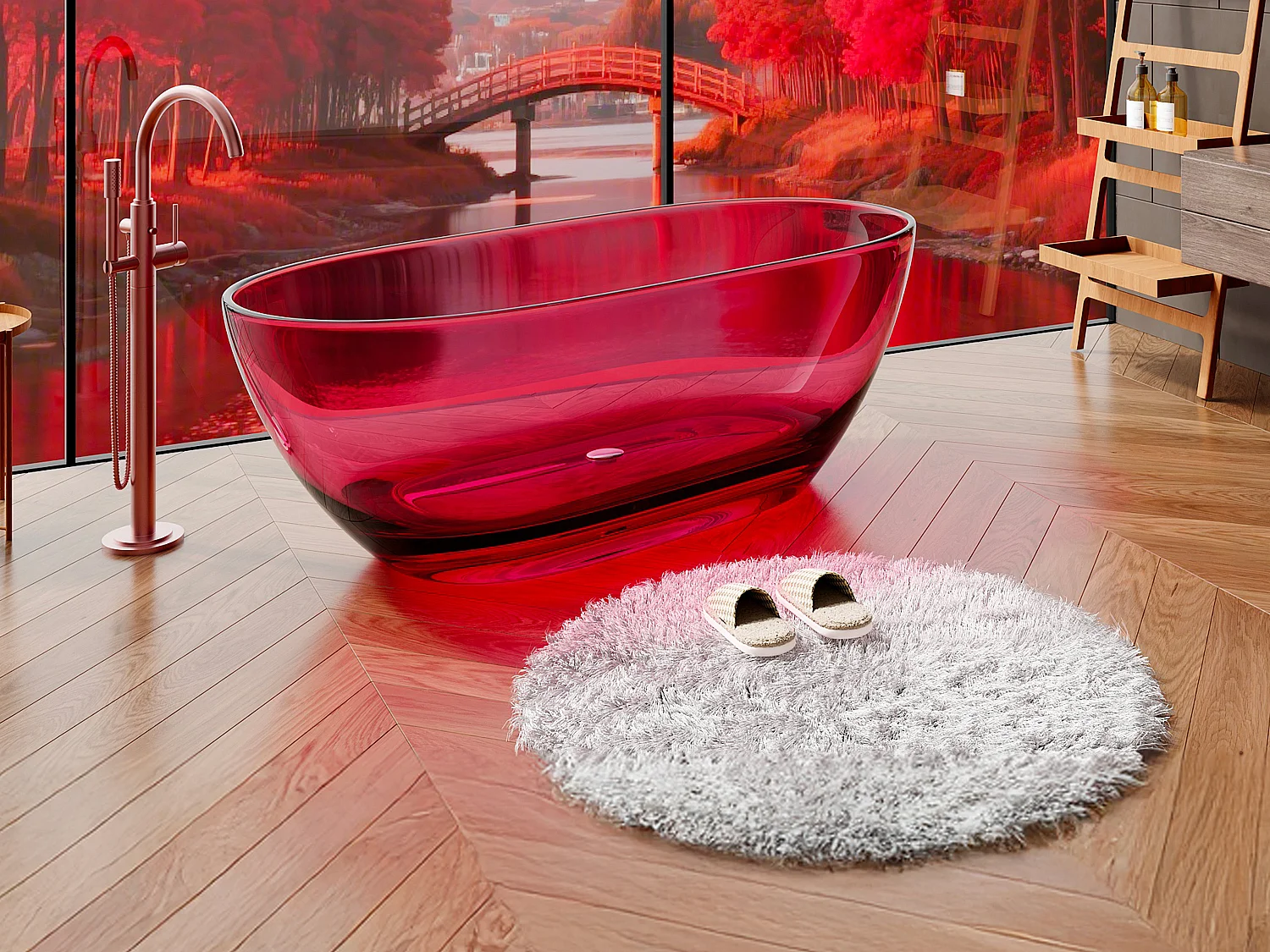 Genomskinligt fristående badkar - 292L - 160 x 72 x 56 cm - Rött - Harts - SPAVO