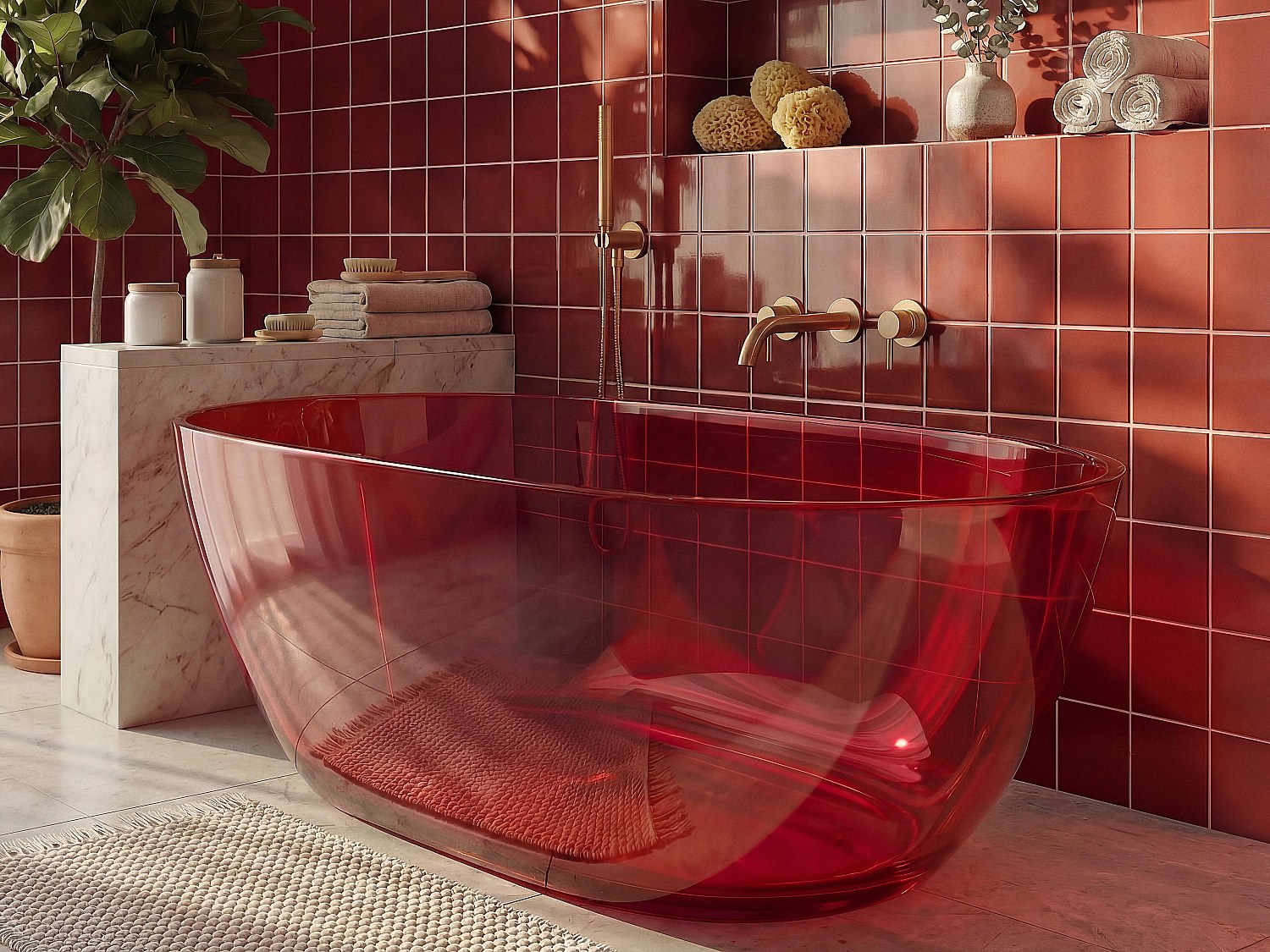 Freistehende transparente Badewanne 160 x 72 x 56 cm Harz Rot 292 L SPAVO