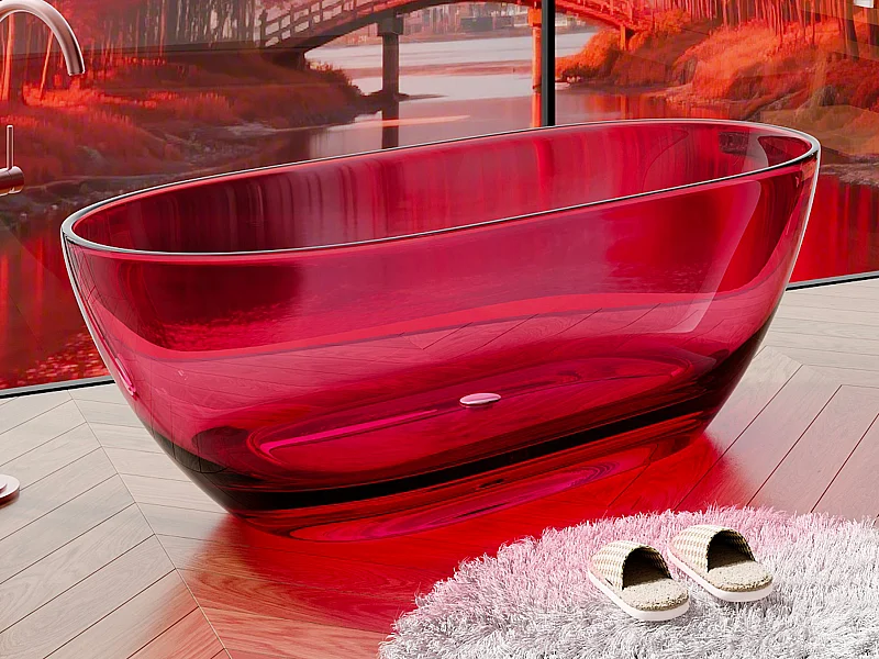 Genomskinligt fristående badkar - 292L - 160 x 72 x 56 cm - Rött - Harts - SPAVO