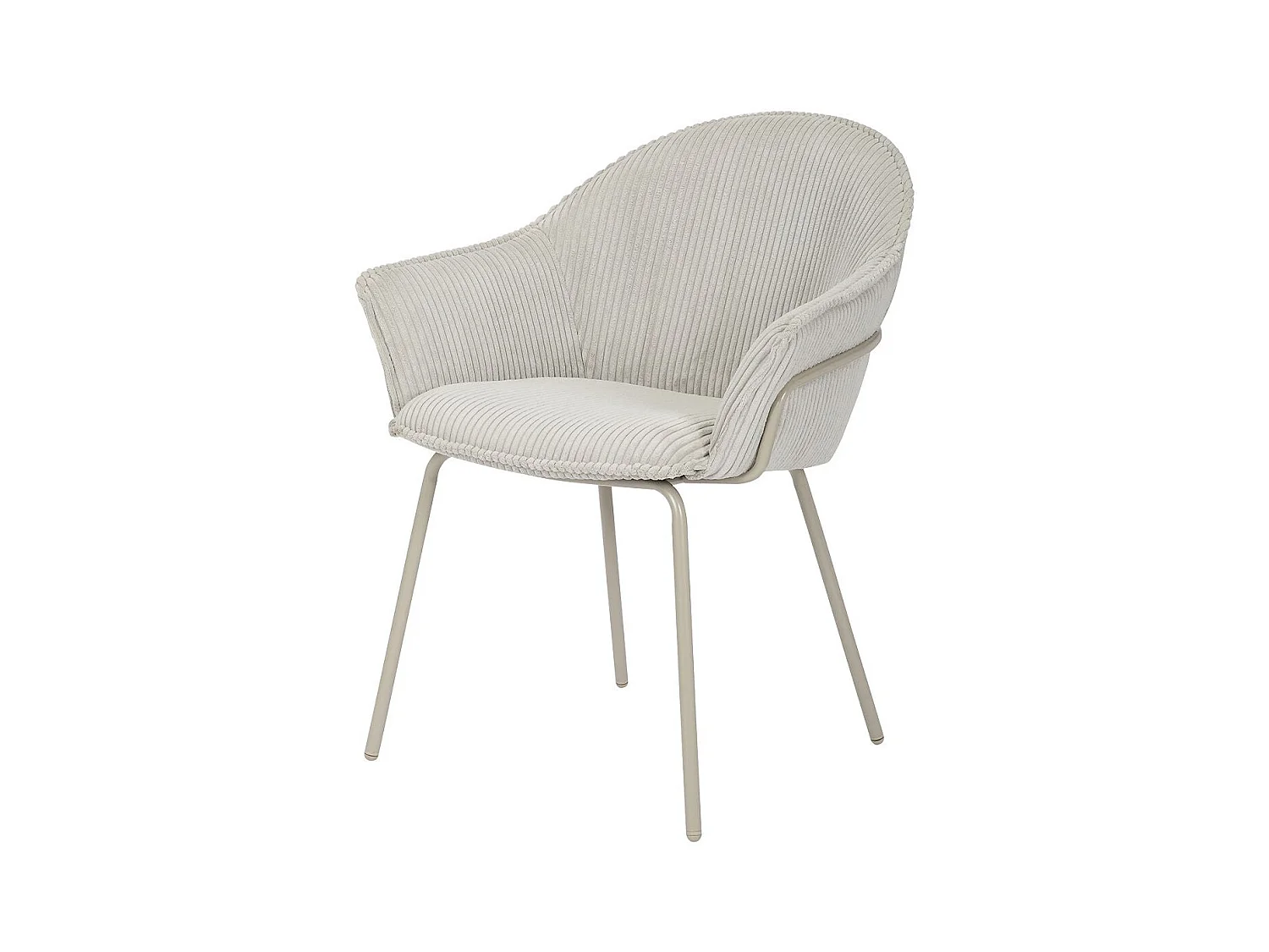 Chaise accoudoirs velours côtelé à grosses côtes gris clair