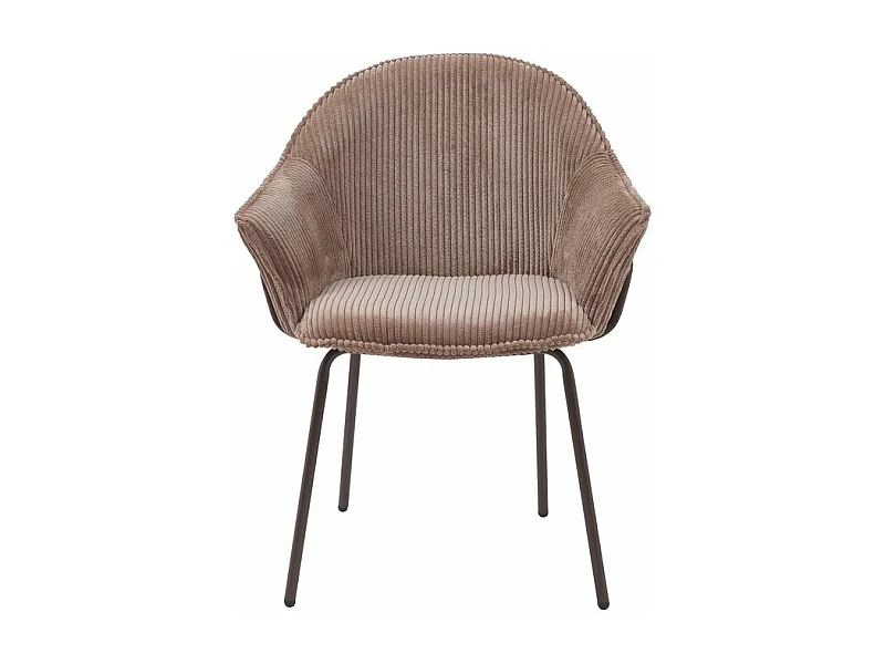 Chaise accoudoirs velours côtelé à grosses côtes marron