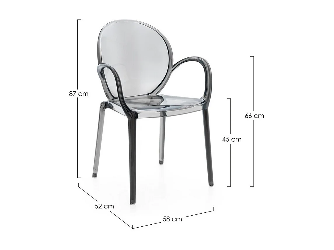 Lot de 4 chaises empilables en polycarbonate transparent fumé - CAMILLA