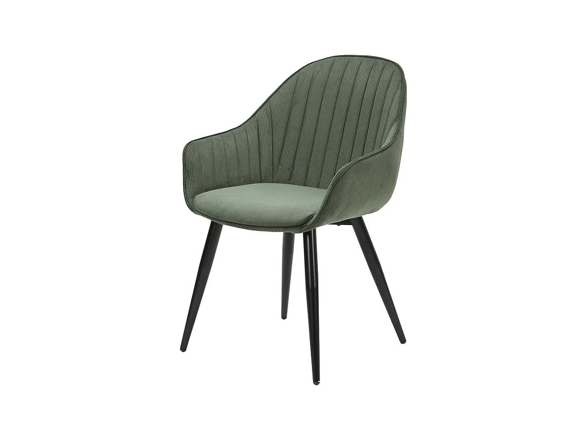 Chaise accoudoirs en velours côtelé vert kaki Bari