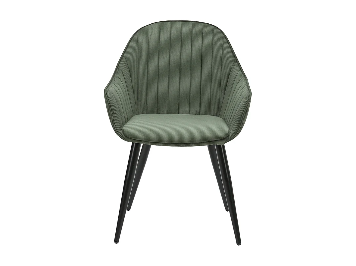 Chaise accoudoirs en velours côtelé vert kaki Bari