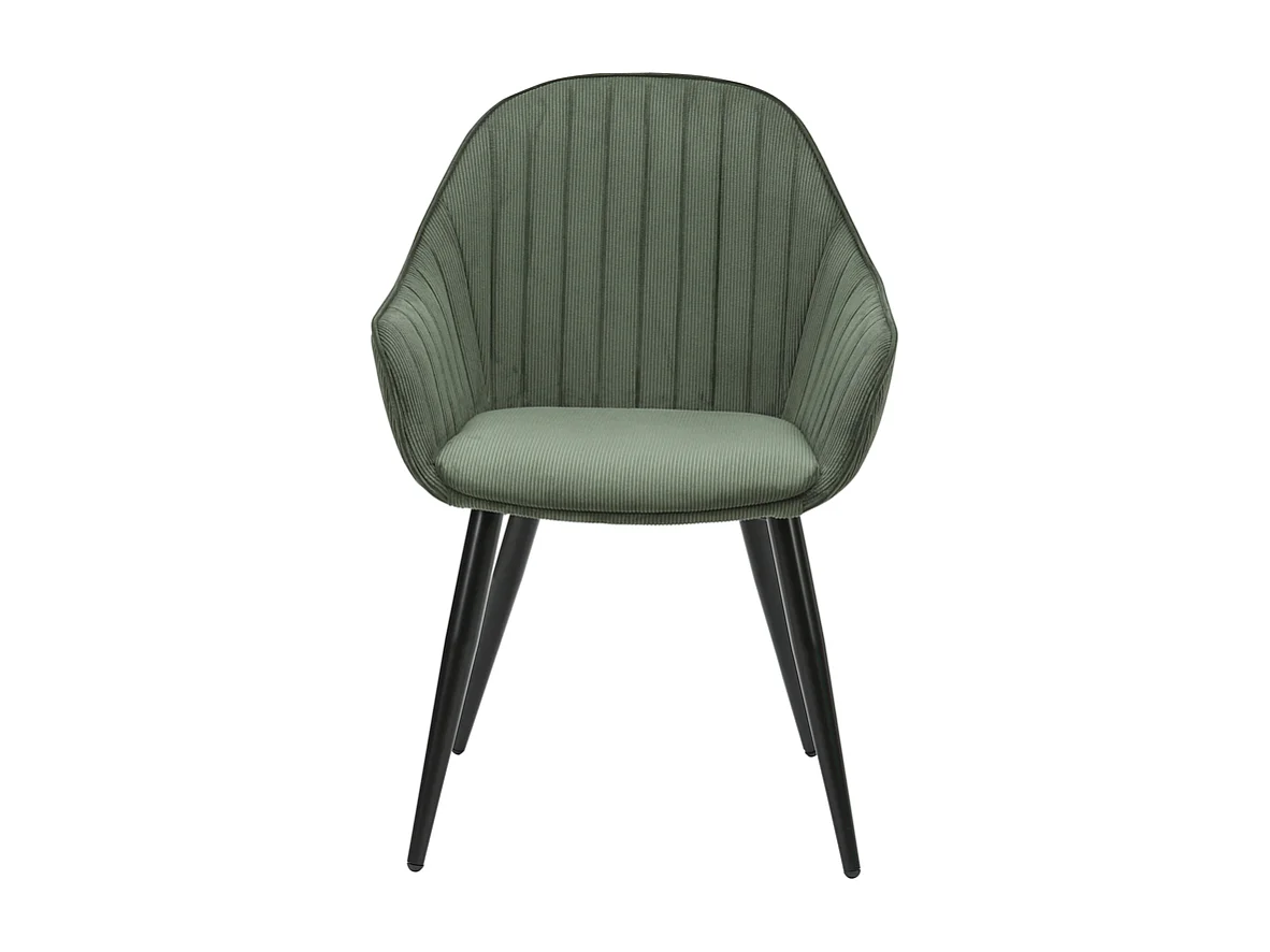 Chaise accoudoirs en velours côtelé vert kaki Bari