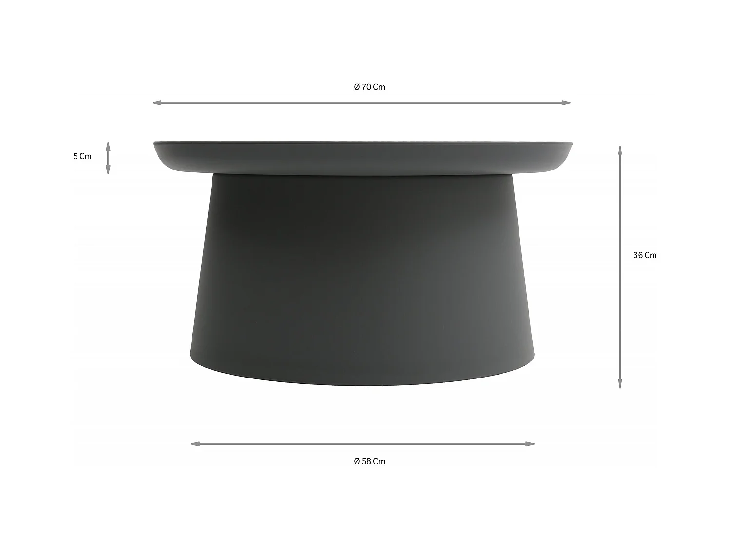 Mesa de centro redonda de polipropileno, Gris, 70x70x36 cm - IBIZA