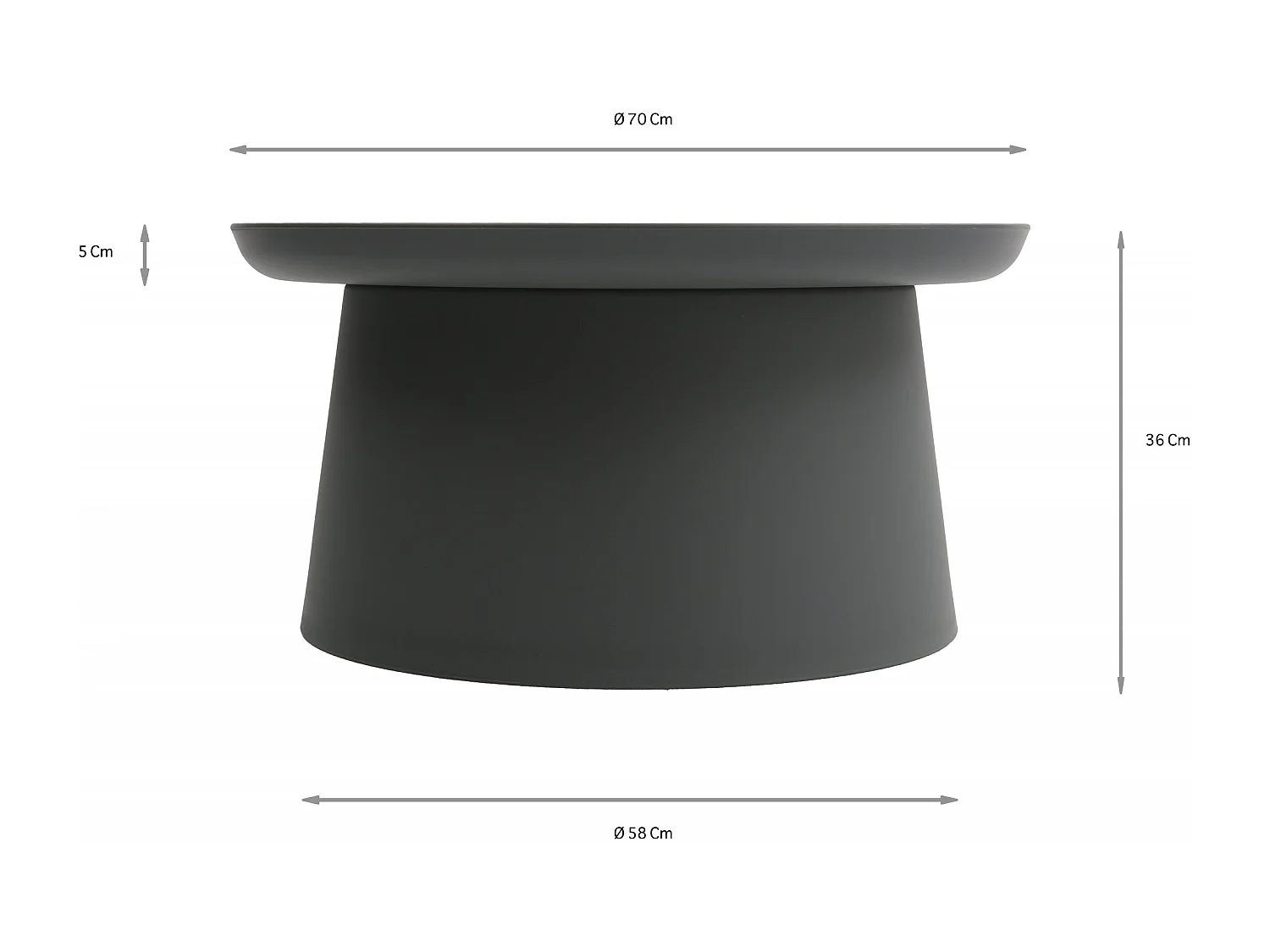 Table basse ronde en polypropylène, Gris, 70x70x36 cm - IBIZA