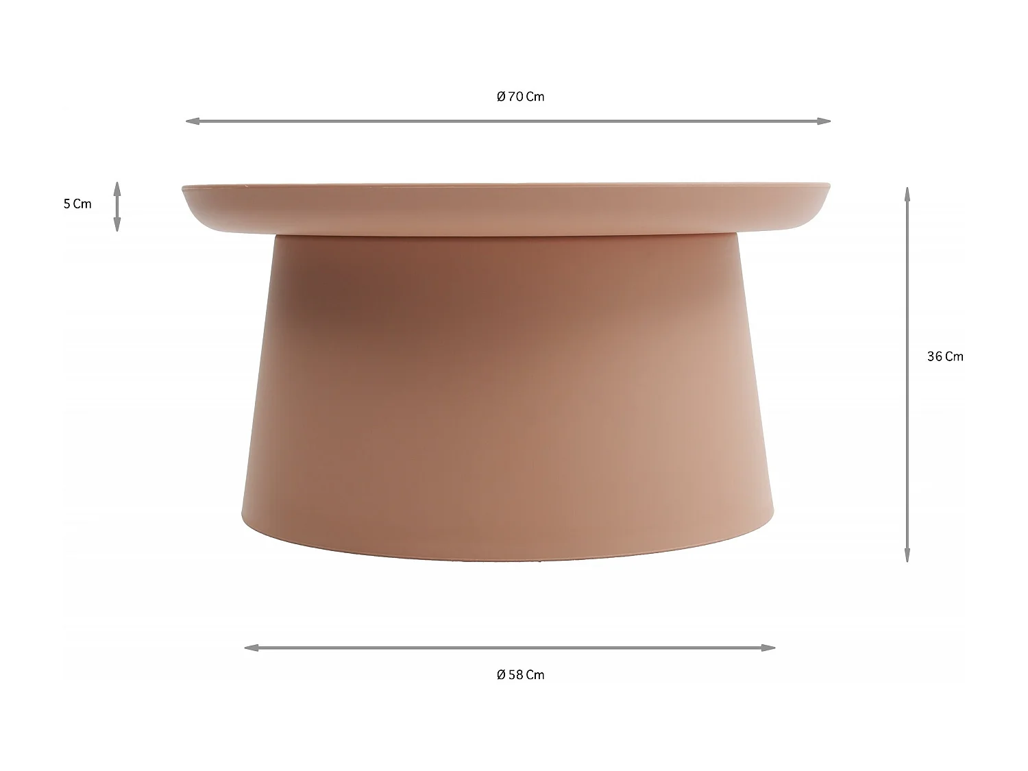 Table basse ronde en polypropylène, Rose, 70x70x36 cm - IBIZA