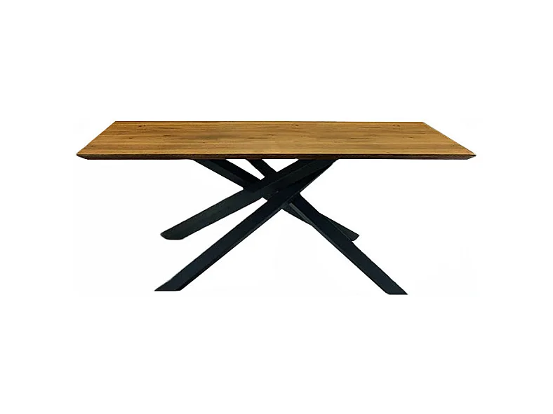 Tafel in massief knoestig eiken, zwart metalen poten, 250x100 cm - PARIOLI