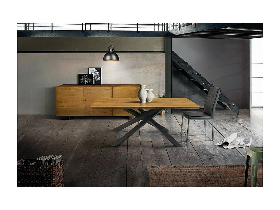 Mesa de roble macizo nudoso, patas de metal negro, 250x100 cm - PARIOLI