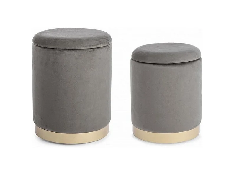 Set mit 2 grauen Aufbewahrungshockern in Samtoptik - POLINA